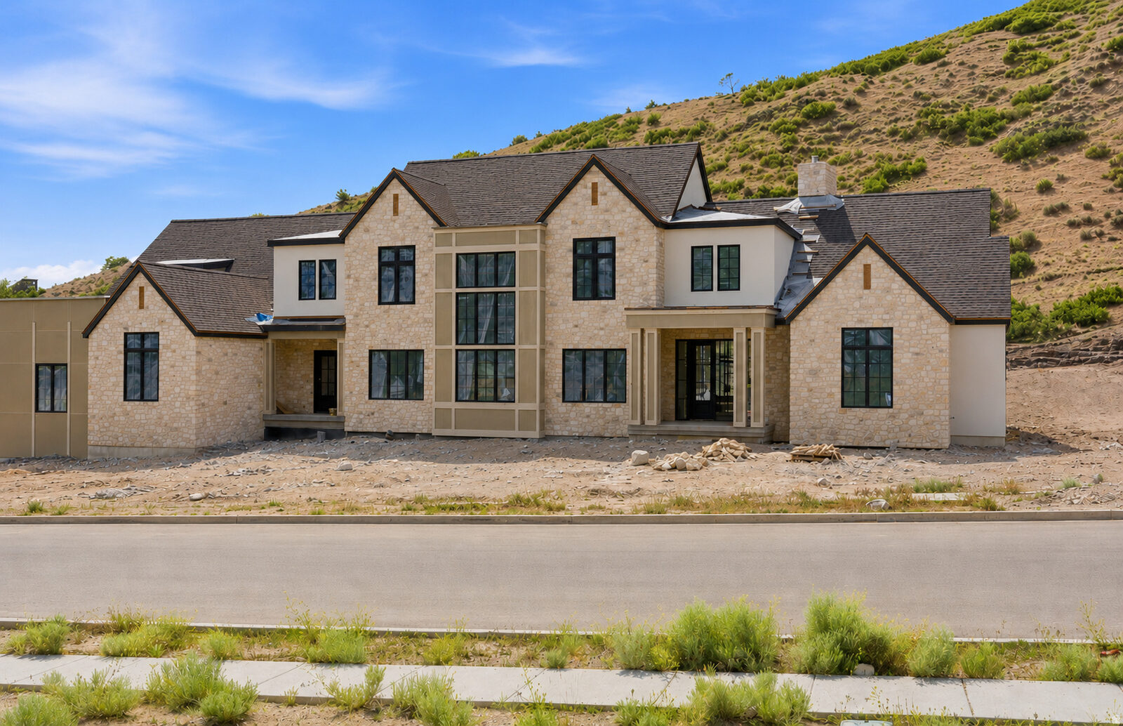 Front elevation of 1677 N Elk Ridge Lane at completion, before landscaping